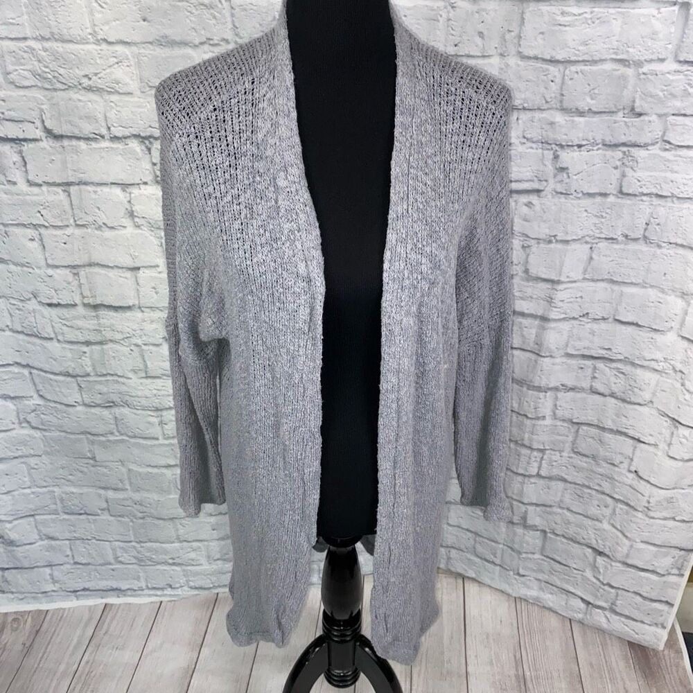 Say what women S cotton blend grey open front knit long cardigan